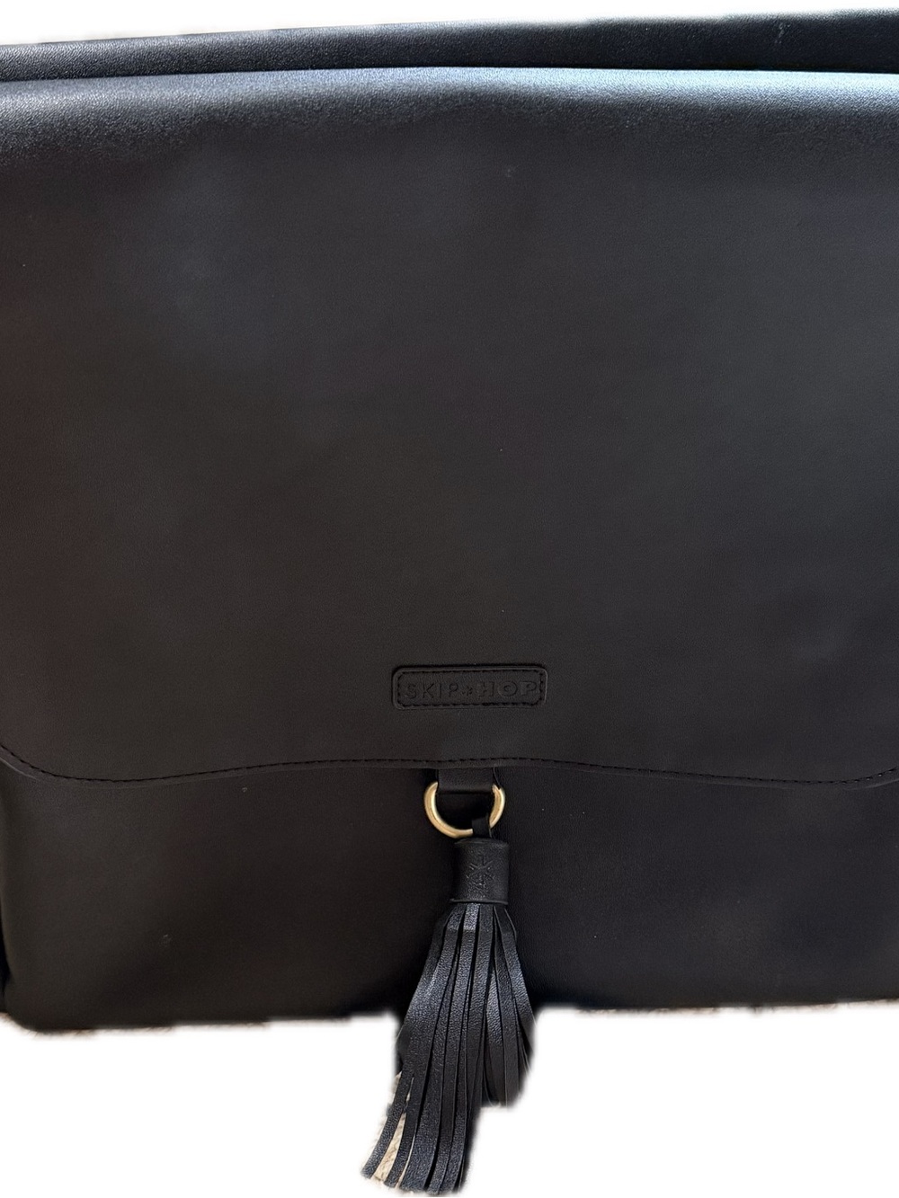 Skip Hop Black Leather-Style Diaper Bag with Tassel